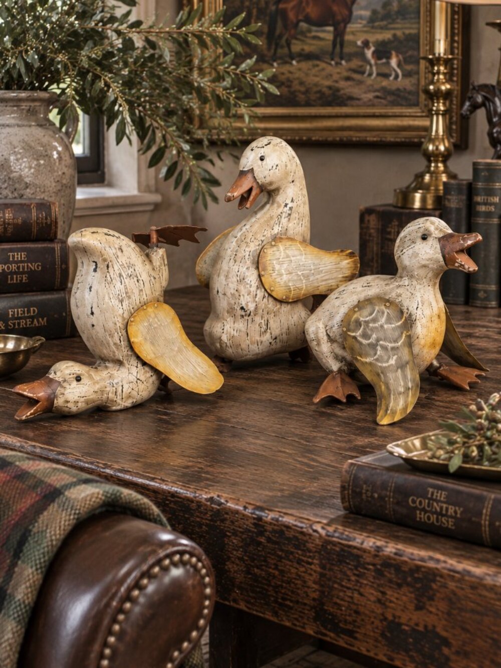 Rare Vintage Primitive Folk Art Carved Wooden Ducks